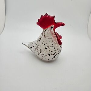 Hand Blown Art Glass Rooster‎ Figurine Speckled Farmhouse Decor Paperweight